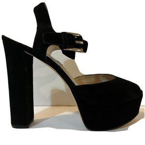 Michael Kors Black Suede Peep Toe Platform High Heels Size 9.5